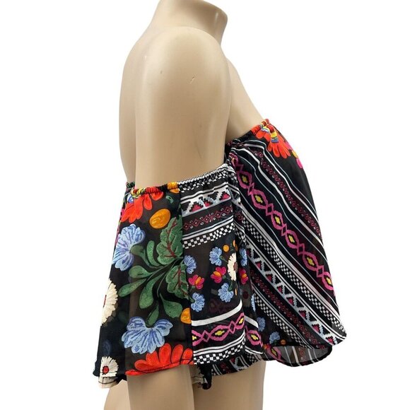 Show Me Your Mumu Boho Floral Off-Shoulder Cropped Flowy Top Black Multicolor M - Picture 10 of 10